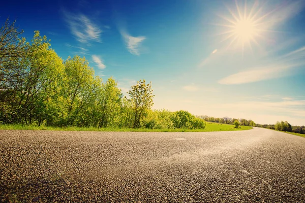 Asphalt Road Panorama Countryside Sunny Spring Day Route Beautiful Nature Stock Image