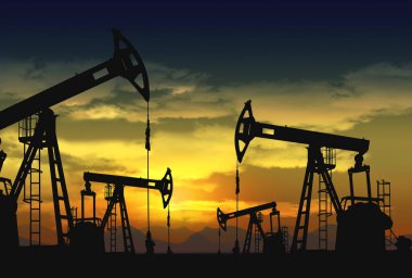 oil pump and gas rig on the background of the sunset. clipart