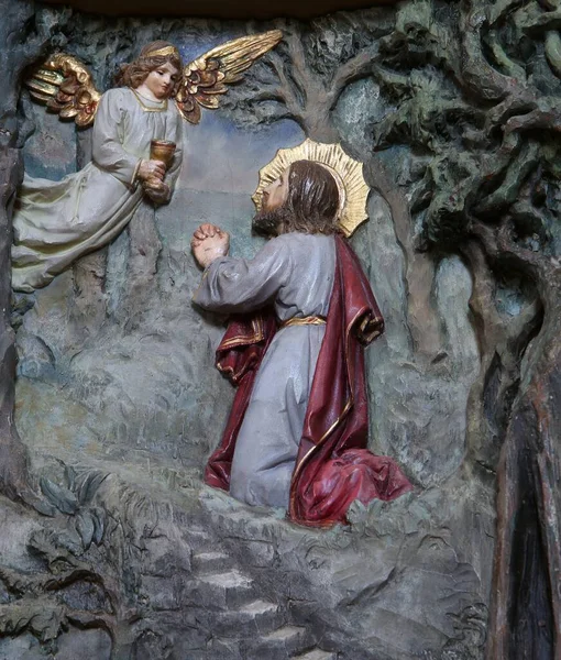 Bahçedeki Izdırap Gethsemane Bahçesindeki Hırvatistan Stitar Kentindeki Aziz Matthew Kilisesinde — Stok fotoğraf