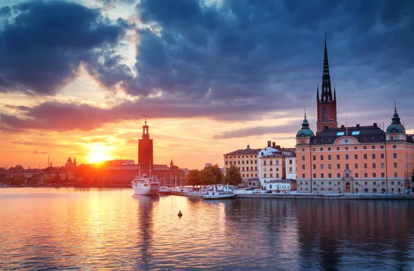 Vista Stoccolma Notte Estate Tramonto Con Bellissimi Edifici Nella Capitale — Foto Stock