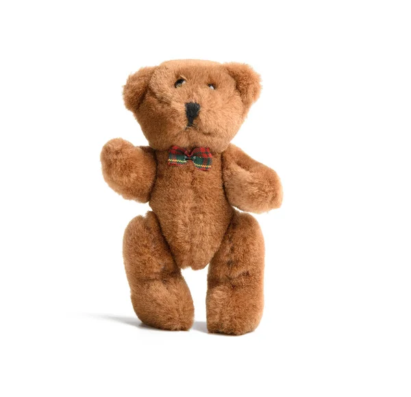 Niedliche Kleine Teddybär Steht Auf Weißem Hintergrund Isoliert Kinderspielzeug — Stockfoto