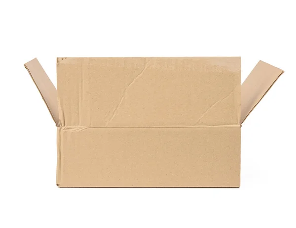 Open Cardboard Rectangular Box Made Corrugated Brown Paper Isolated White — Stock Photo, Image