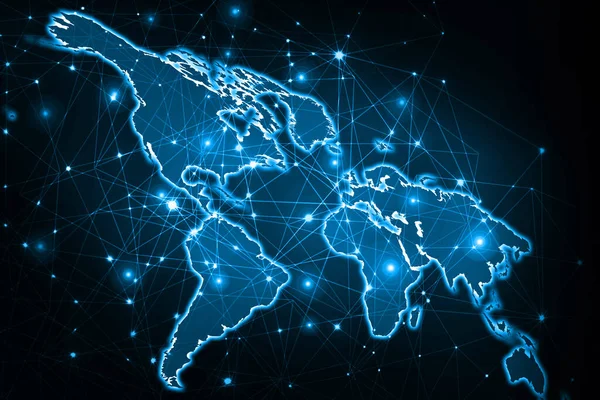 Conexiones Red Globales Mapa Del Mundo Azul Renderizado — Foto de Stock