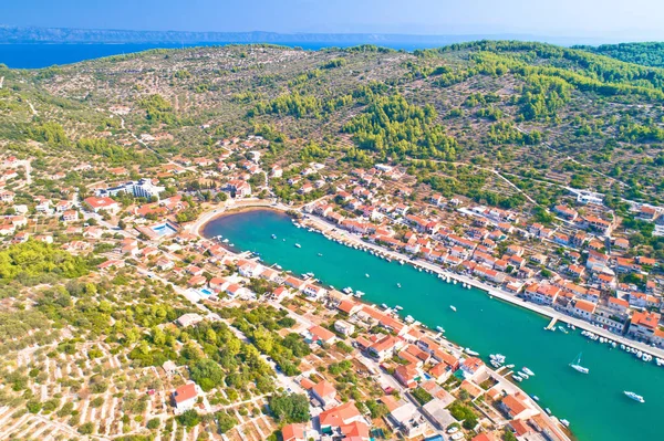 Korcula Town Vela Luka Korcula Island Waterfront Aerial View Archipelago — Stock Photo, Image