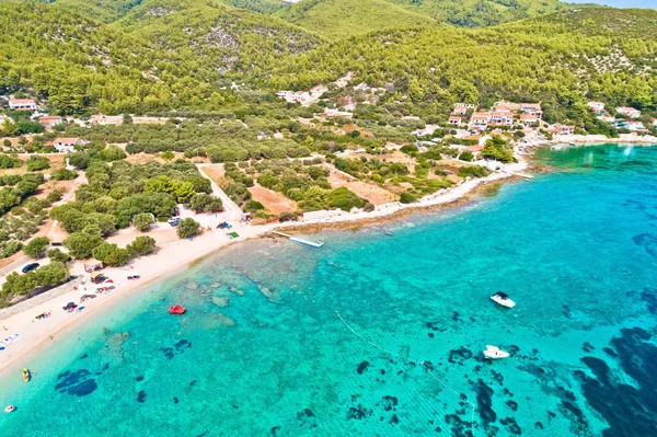 Praia Cênica Azul Turquesa Vista Aérea Ilha Korcula Arquipélago Dalmácia — Fotografia de Stock