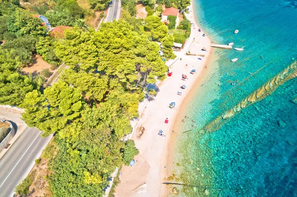 Orebic Στη Χερσόνησο Peljesac Στην Προκυμαία Του Θερινού Ταχύπλοου Εναέρια — Φωτογραφία Αρχείου