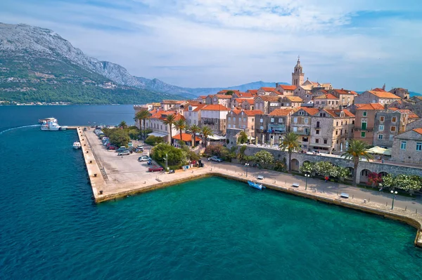 Ilha Korcula Cidade Histórica Korcula Vista Aérea Beira Mar Ilha — Fotografia de Stock