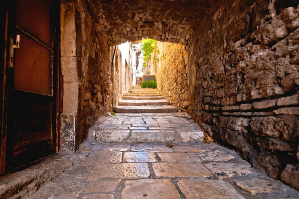 Cidade Korcula Vista Estreita Beco Pedra Arquipélago Sul Dalmácia Croácia — Fotografia de Stock