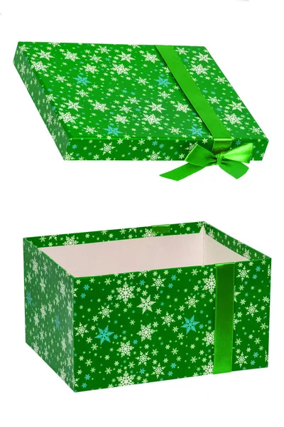 Pudełko Odizolowane Zbliżenie Zielony Prezent Lub Pudełko Kokardą Wstążką Izolowane — Zdjęcie stockowe