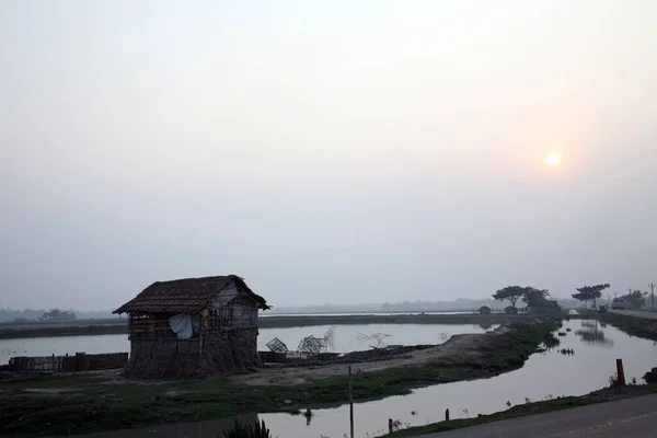 Magnifique Coucher Soleil Sur Sainte Des Rivières Inde Delta Gange — Photo