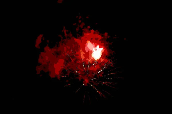 Rotes Feuerwerk Auf Schwarzem Hintergrund — Stockfoto