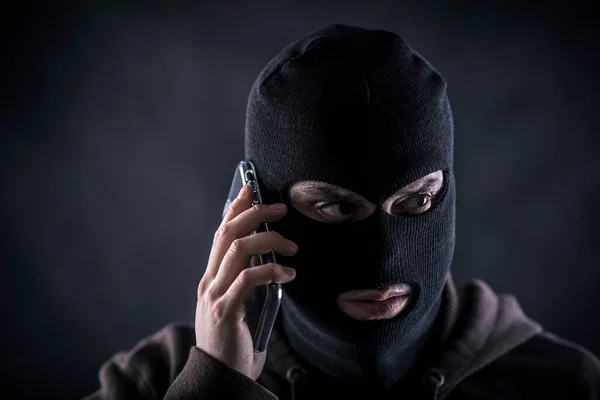 Thief Mask Face Black Balaclava — Stock Photo, Image