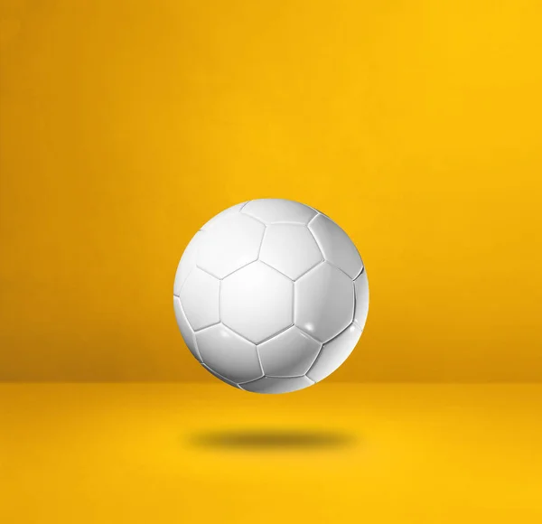 Bola Futebol Branco Isolada Fundo Estúdio Amarelo Ilustração — Fotografia de Stock