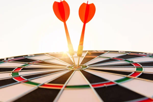 Dart Pil Hit Till Centrum Bullseye Bull Eye Darttavla Ett — Stockfoto