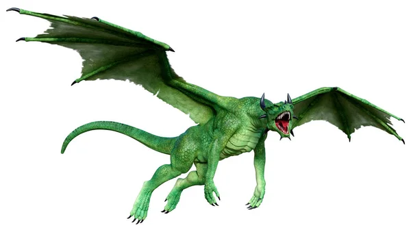 Representación Dragón Fantasía Verde Aislado Sobre Fondo Blanco — Foto de Stock