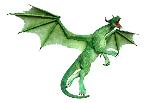 Representación Dragón Verde Aislado Sobre Fondo Blanco — Foto de Stock