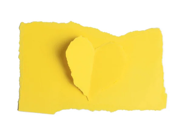 Серце Жовтого Паперу Шматок Рваного Жовтого Картону Ізольовані Білому Тлі — стокове фото