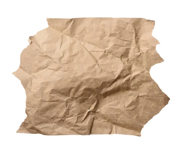 Beyaz Arkaplanda Izole Edilmiş Buruşuk Kahverengi Kağıt Parçası Tasarımcı Elementi — Stok fotoğraf