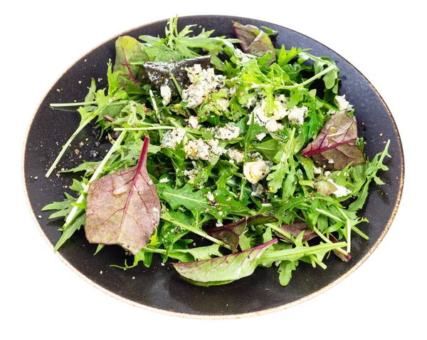 Salada Fresca Acelga Rúcula Com Queijo Azul Pimenta Azeite Prato — Fotografia de Stock