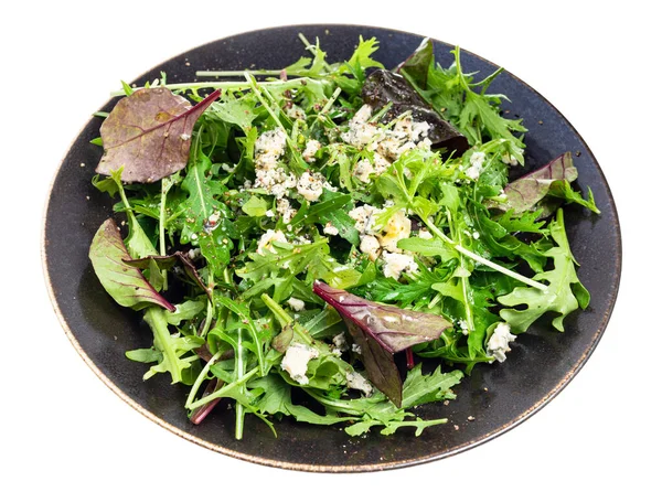 Salada Vegetariana Acelga Rúcula Com Queijo Azul Pimenta Azeite Prato — Fotografia de Stock