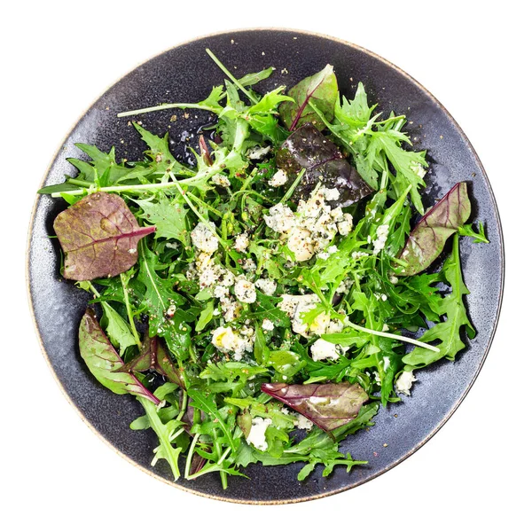 Vista Superior Salada Vegetariana Acelga Rúcula Com Queijo Azul Pimenta — Fotografia de Stock