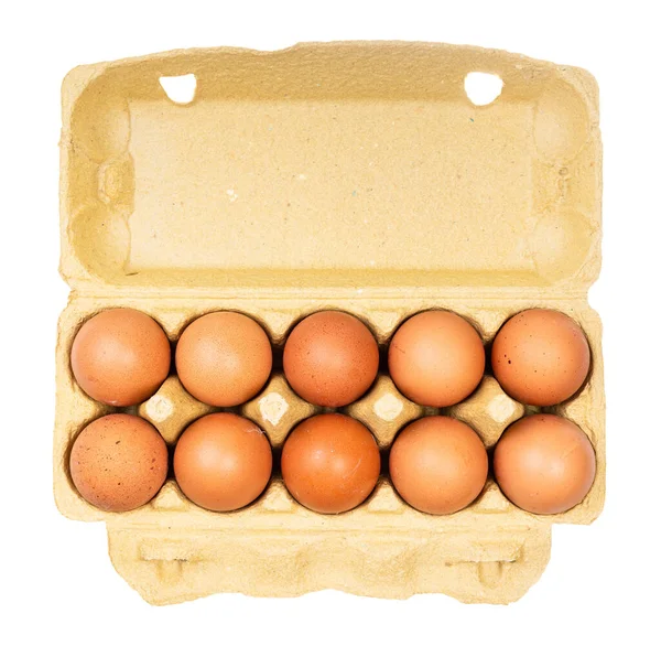 Beyaz Arka Planda Izole Edilmiş Sarı Kağıt Kutuda Kahverengi Tavuk — Stok fotoğraf