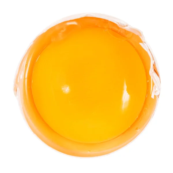 Kabuğun Yarısında Ayrılmış Yumurta Sarısının Üst Görüntüsü Beyaz Arkaplanda Izole — Stok fotoğraf