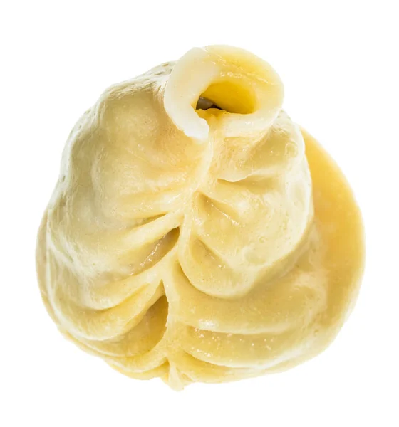 単一蒸しモンゴルの餃子ビュー上記ビューBuuzs白の背景に隔離されたミンチ羊肉でいっぱい — ストック写真