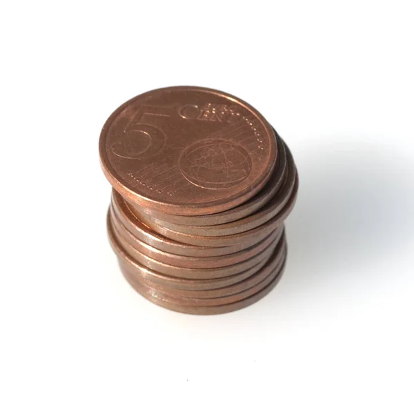 Монети Євро Ізольовані Білому Тлі — стокове фото