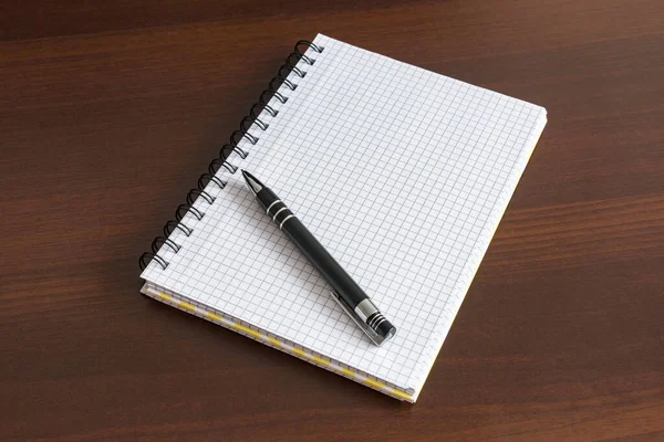 Top View Blank Notepad Wich Pencil Wooden Desk — Stock Photo, Image
