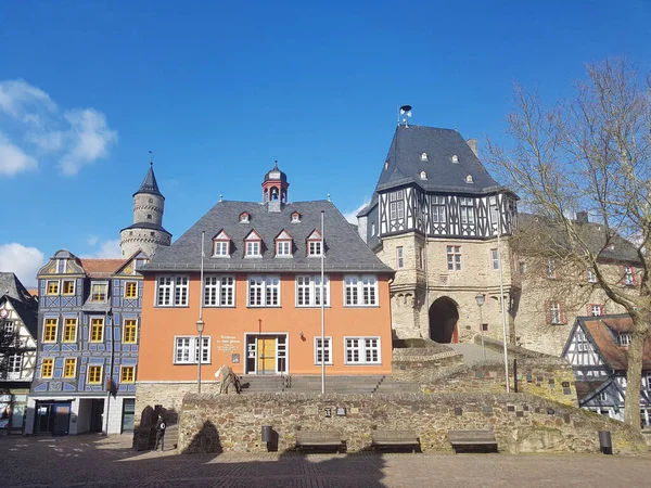 Rathaus Hexenturm Bergfried Das Schiefe Haus Altstadt Idstein — Fotografia de Stock