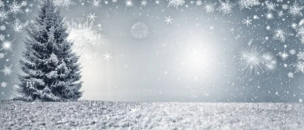 Χριστουγεννιάτικο Φόντο Χιόνι Και Έλατα — Φωτογραφία Αρχείου