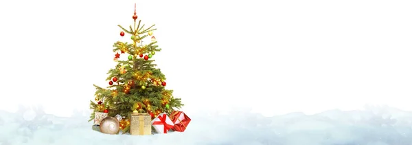 Árbol Navidad Con Nieve Luces — Foto de Stock