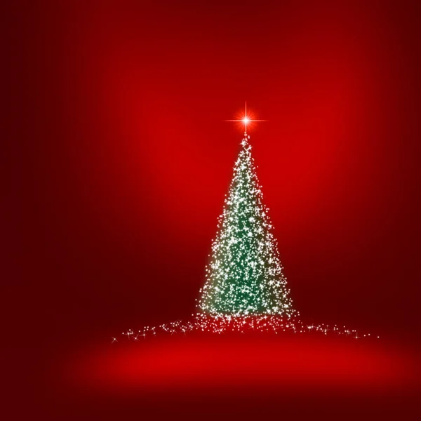 Árbol Navidad Con Estrellas Rojas Sobre Fondo Oscuro Ilustración Vectorial —  Fotos de Stock