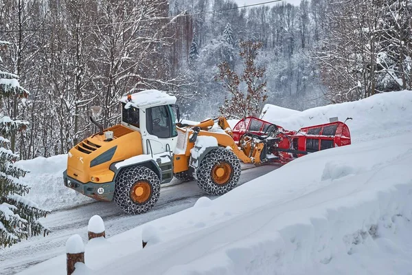 Snow Plow Machine Clearing Snow Roads Heavy Snowfall Alps Stock Picture