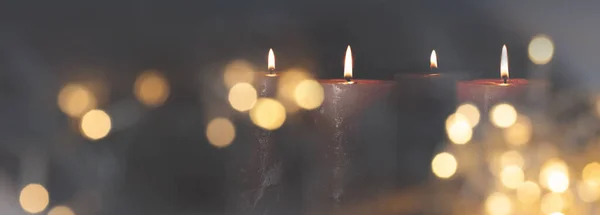 Lumière Bougie Noël Avec Bokeh Doré Flou Pour Rituel Religieux — Photo