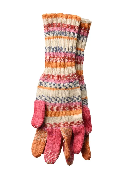 Knitted Mittens Multicolored Woolen Thread Isolated White Background Close — Stock Photo, Image