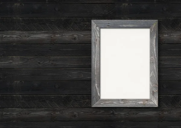 黑色的木墙上挂着古老的老式木制画框 横向横幅 空白模型模板 — 图库照片