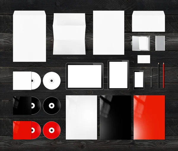 Branding Identity Design Mockup Template Isolated Black Wood Background — Stock Photo, Image