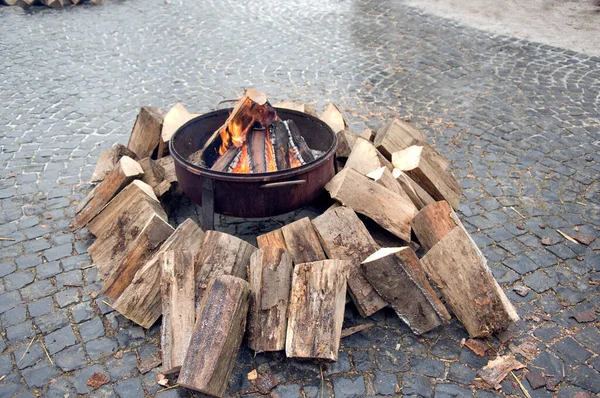 Closeup Shot Burning Fire Cauldron — Stock Photo, Image