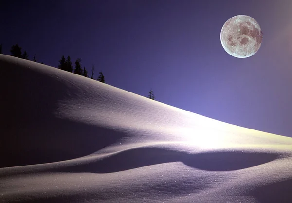 Vollmond Winter Schnee Landschaft — Stockfoto