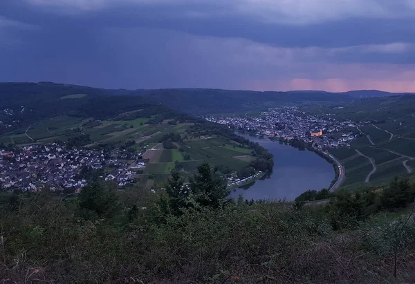 Gewitterstimung Bend Der Mosel Moselle Akşam Vakti Fırtına Havası Var — Stok fotoğraf