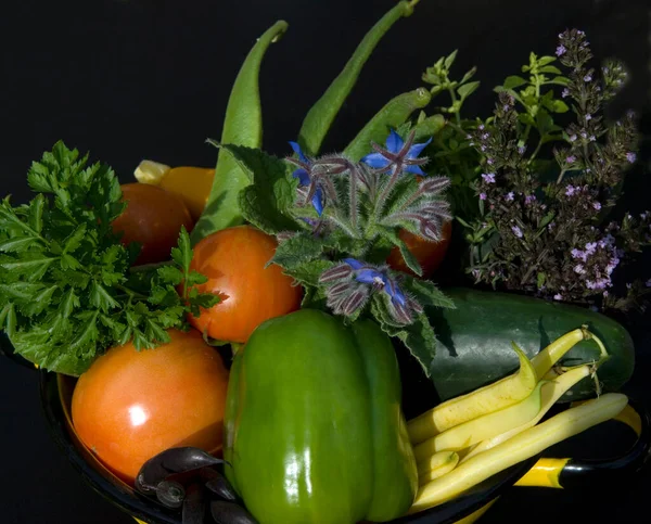 Fresh Vegetables Fruits Black Background Stock Image