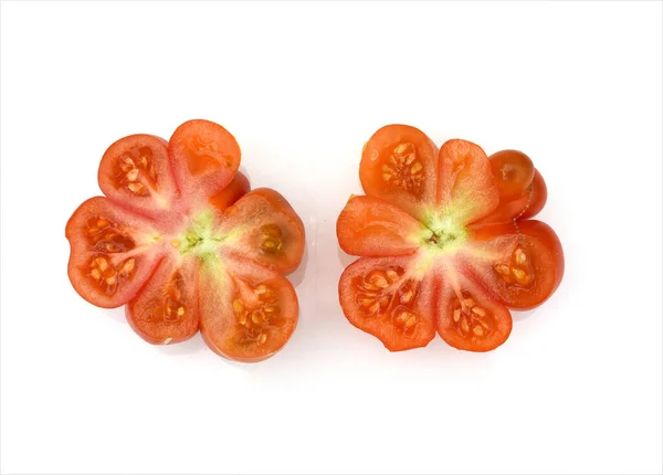 Φρέσκια Κόκκινη Ντομάτα Απομονωμένη Λευκό Φόντο — Φωτογραφία Αρχείου