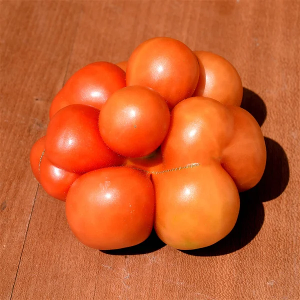 Tomate Pimenta Fundo Madeira — Fotografia de Stock