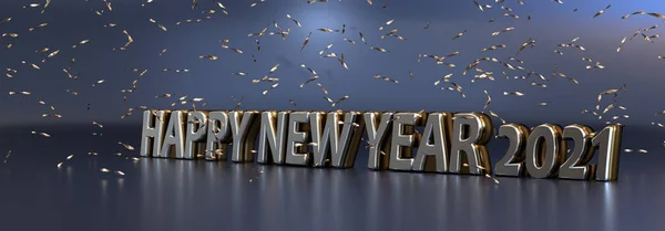 Número Acero Brillante 2021 Feliz Año Nuevo Con Reflexiones Sobre — Foto de Stock
