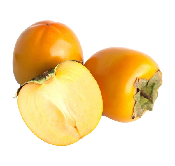 Fresh Ripe Persimmon Isolated White Background — Stock Photo, Image