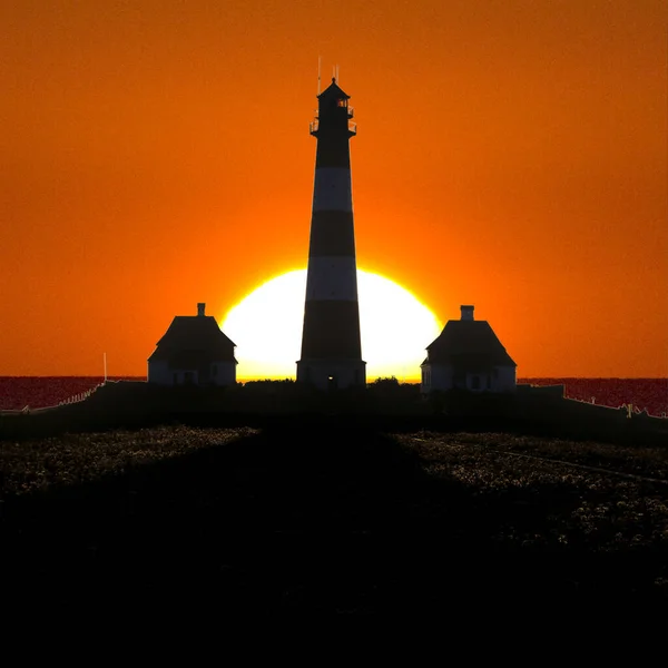 Leuchtturm Bei Sonnenuntergang Die Insel Des Staates Der Vereinigten Staaten — Stockfoto