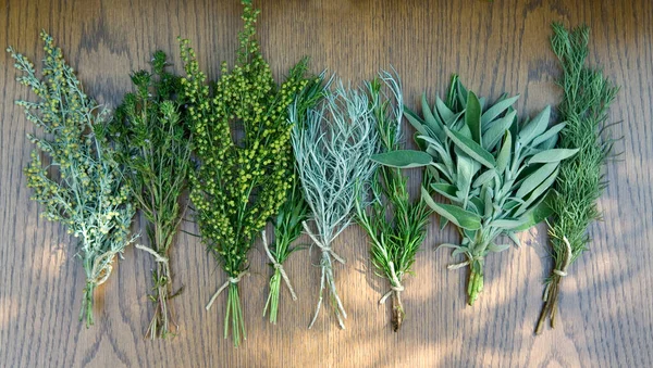 Fresh Green Herbs Rosemary Wooden Background — Stock Photo, Image