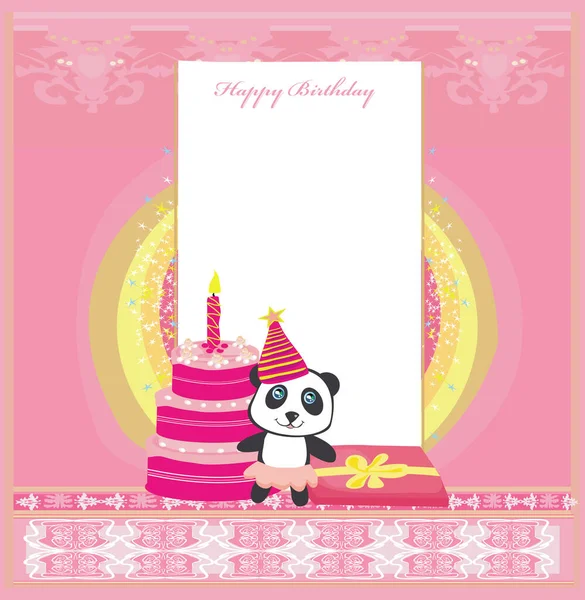 Happy Birthday Card Girlish Invitation Cute Panda — Stock Photo, Image